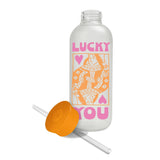 Lucky Card Glass Water Bottle with Straw