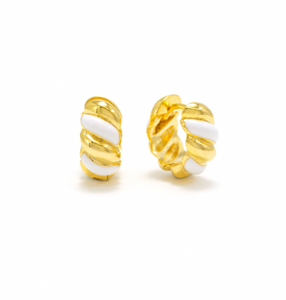 Lover's Tempo Croissant Enamel Huggie Hoop Earrings: Gold & White