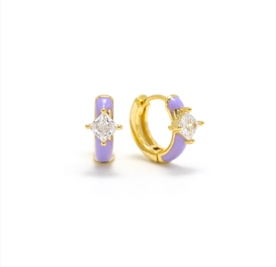 Lover's Tempo Diamond Enamel Huggie Hoop Earrings: Lilac