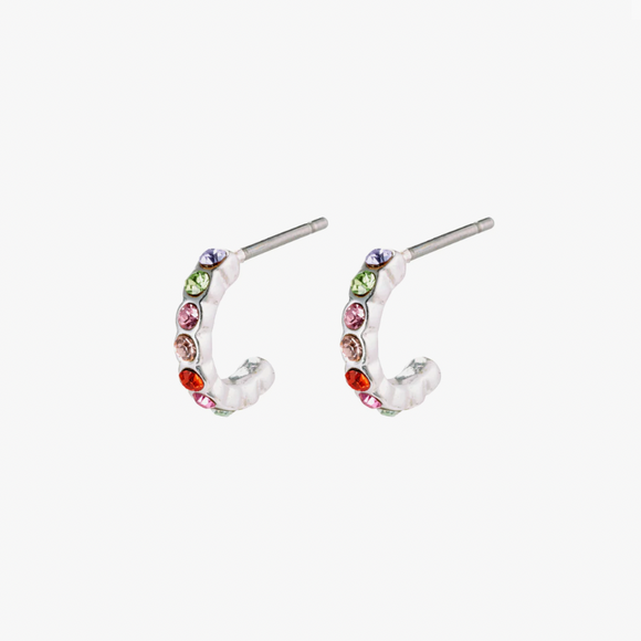 Pilgrim Brigitte Multicoloured Crystal Hoop Earrings: Silver