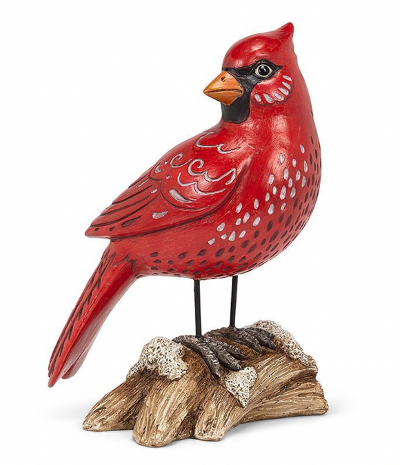 Standing Cardinal on Log Decor