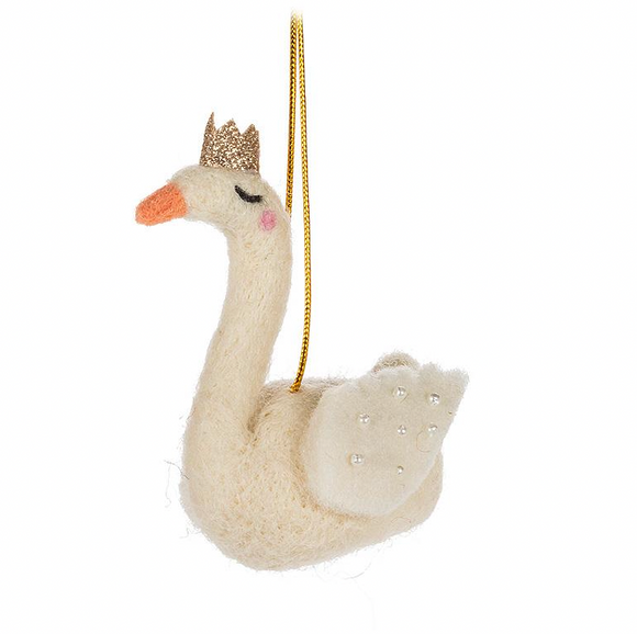 Felted Swan with Crown Ornament