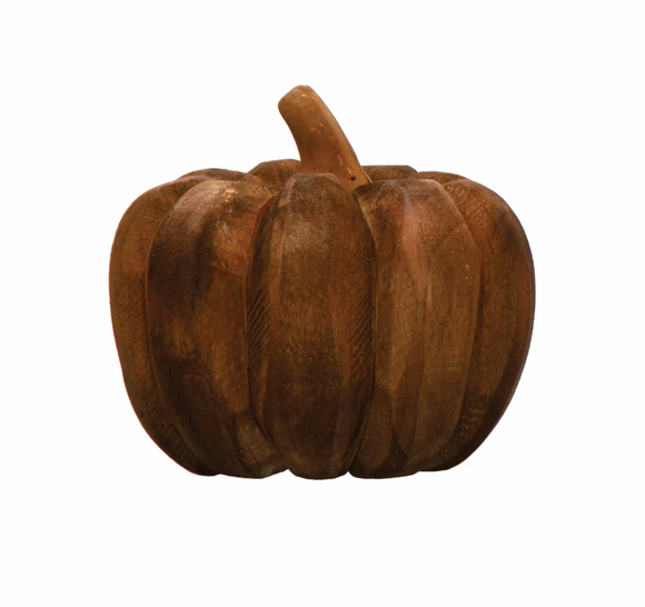 Small Hand-Carved Poplar Wood Pumpkin