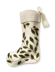 Balsam Garland Ivory Stocking with Bells