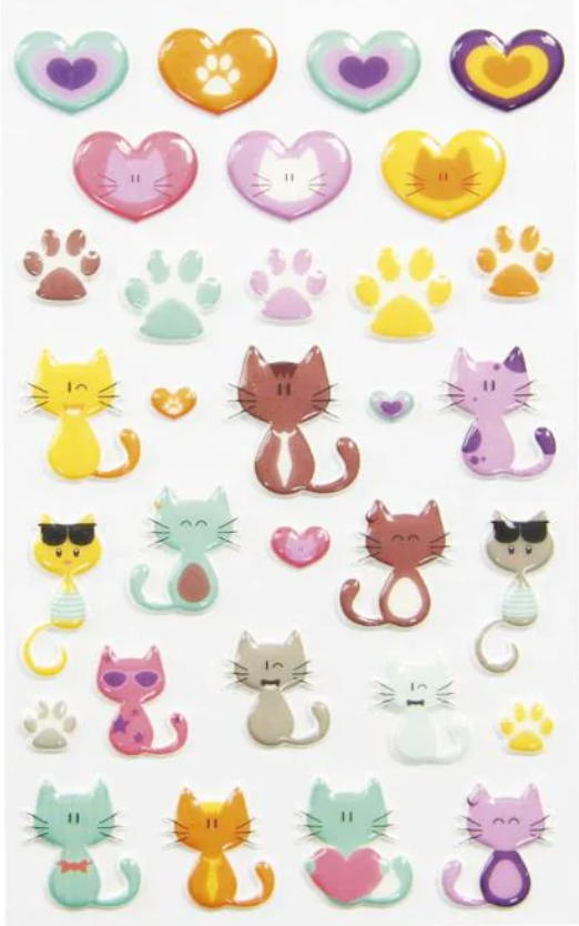 Cats, Paws & Hearts Puffy Sticker Sheet