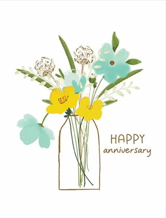 Anniversary - Teal & Yellow Flower Vase