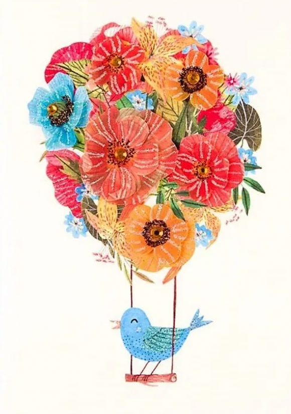 Mother's Day - Blue Bird & Flowers