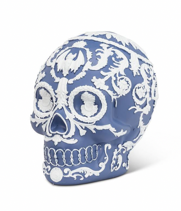 Embossed Scroll Skull in Blue