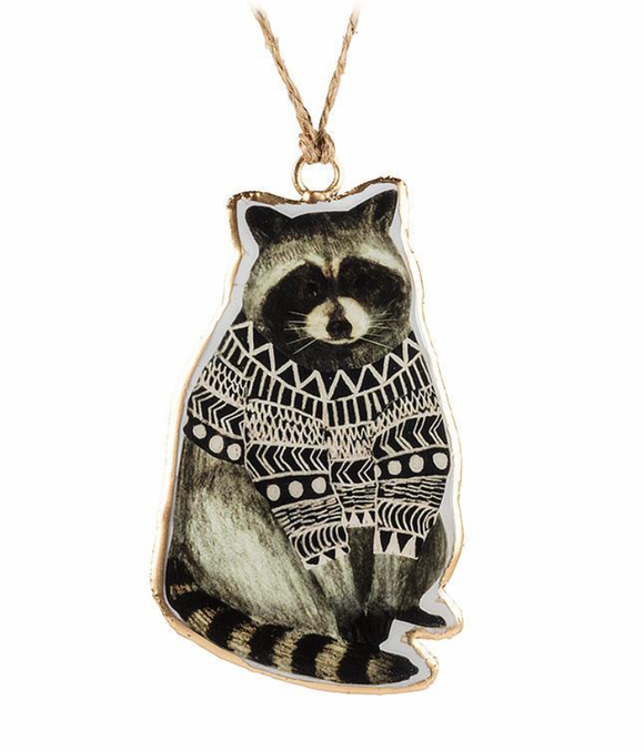 Raccoon in Sweater Tin Ornament