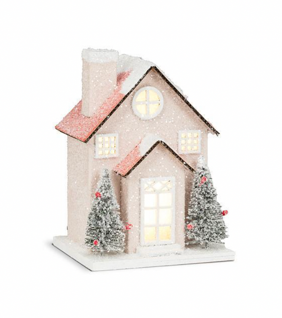 Small Snowy Glitter House with LED Lights