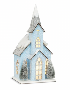 Medium Snowy Glitter Church with LED Lights