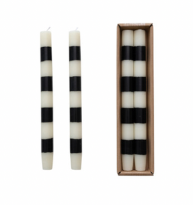 Black & White Striped Taper Candles Set/2