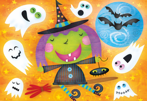 Halloween - Cartoon Witch, Ghosts & Bats