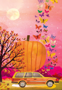 Halloween - Station Wagon with Giant Pumpkin