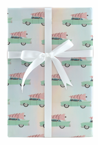 Retro Festive Car & Tree Jumbo Roll Wrap