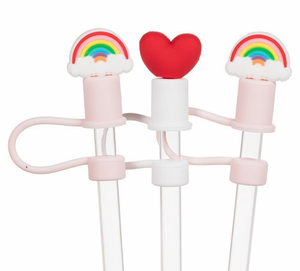 Jumbo Straws with Rainbow Hearts Caps