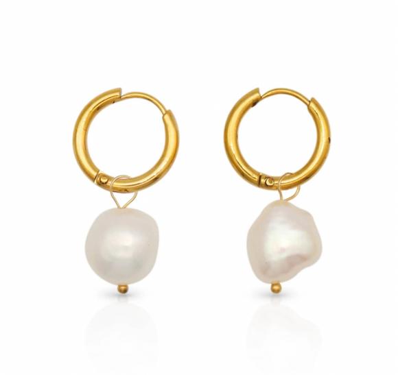 Lover's Tempo Oceane Pearl Earrings: Waterproof Gold