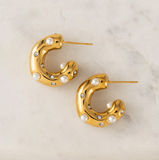 Lover's Tempo Cove Pearl Hoop Earrings: Waterproof Gold