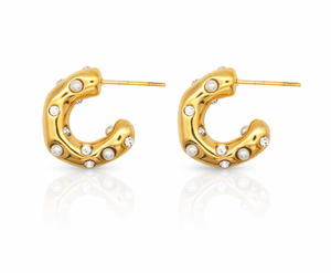 Lover's Tempo Cove Pearl Hoop Earrings: Waterproof Gold