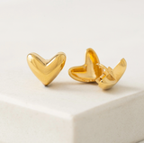 Lover's Tempo Heart Puff Hoop Earrings: Gold