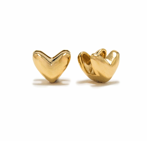 Lover's Tempo Heart Puff Hoop Earrings: Gold