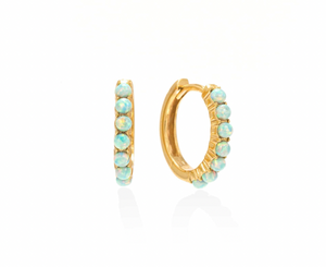 Lover's Tempo Blue Opal 15mm Hoop Earrings: 14K Gold Vermell