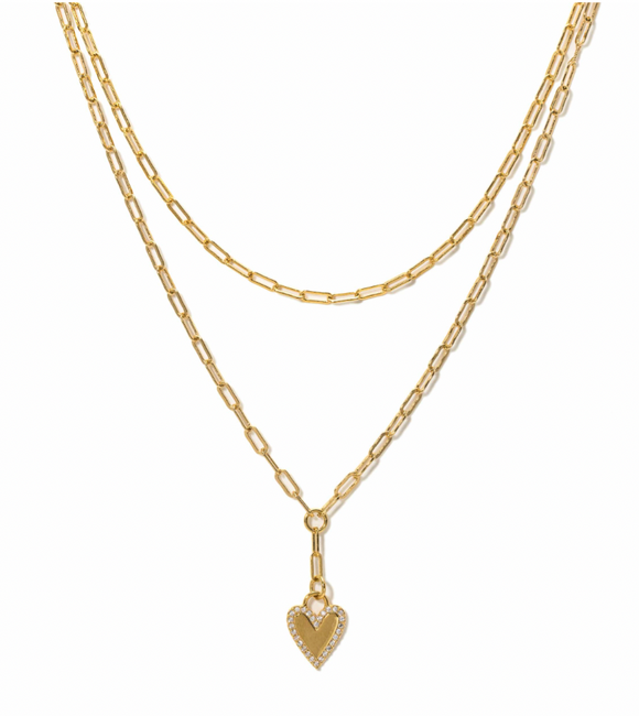 Lover's Tempo Verona Pave Heart Layered Necklace: Gold