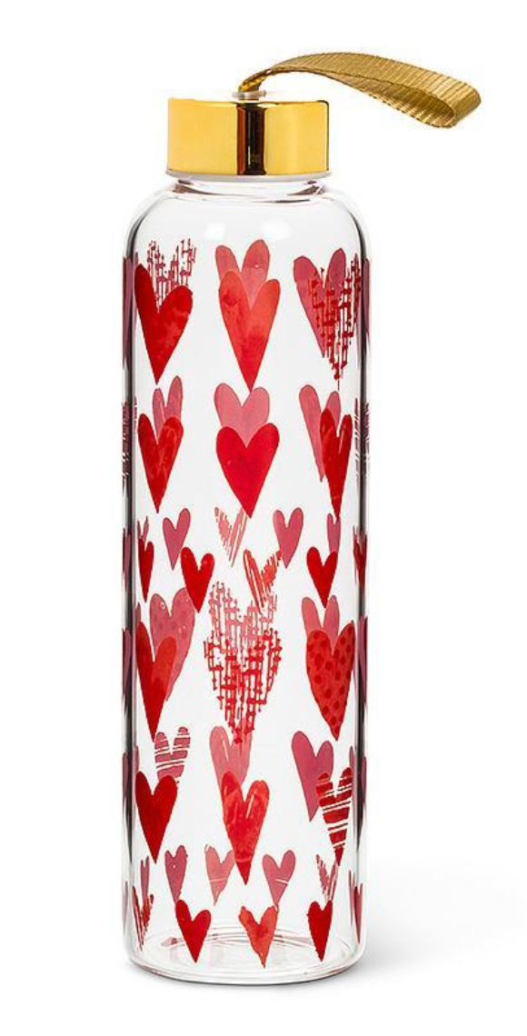 Hearts Glass Bottle with Strap and Cap