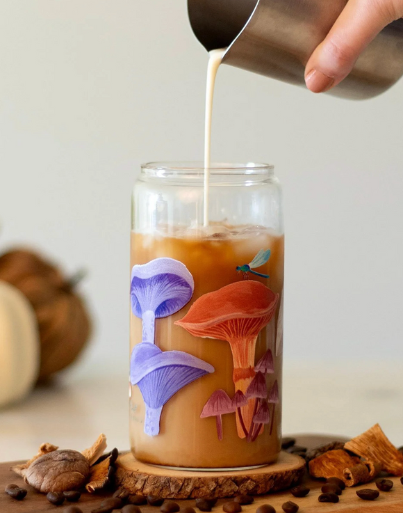 Mushroom Glass Can with straw