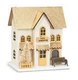 Small Snowy Golden Toy Shoppe with LED Lights