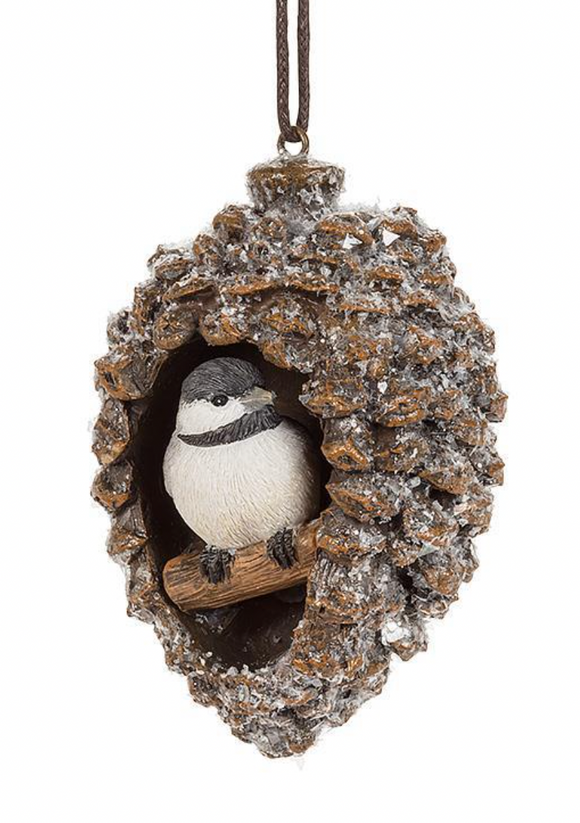 Chickadee in Pinecone Ornament