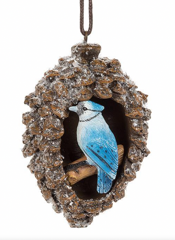 Bluejay in Pinecone Ornament