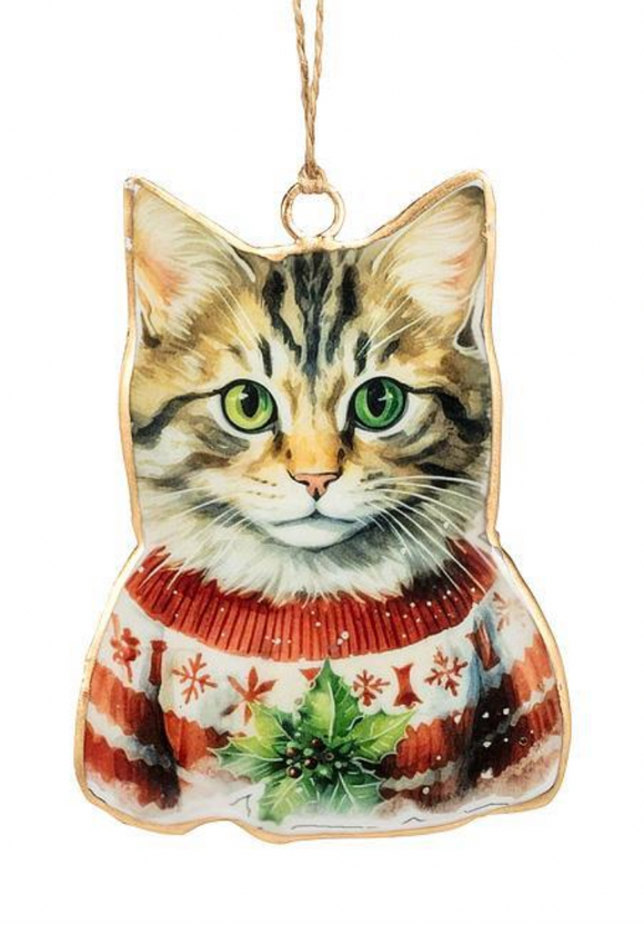 Tabby Cat in Sweater Tin Ornament
