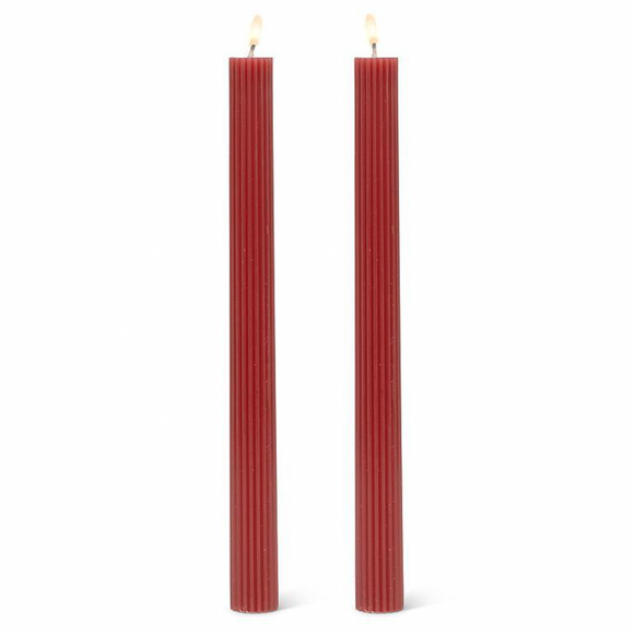Taper Candle set/2 Ridged - Burgundy
