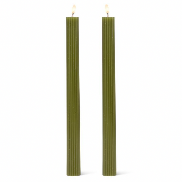 Taper Candle set/2 Ridged - Green