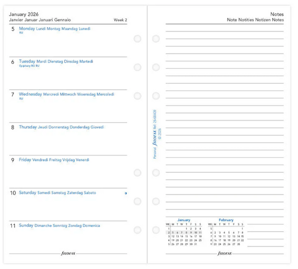 Personal 2026 Week on One Page Dairy with Notes
