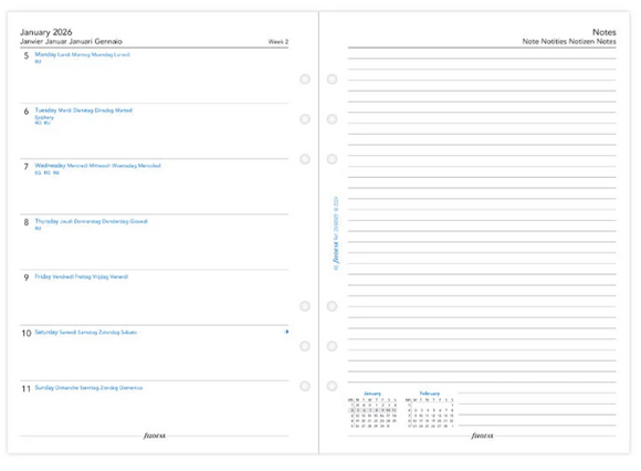 A5 2026 Week on One Page with Notes Diary