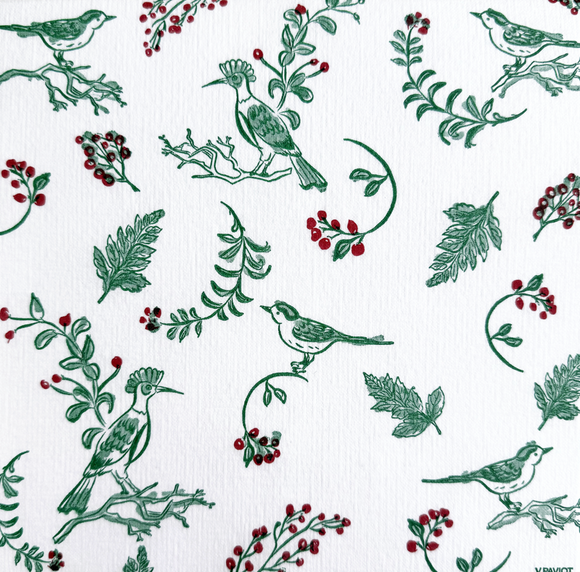 Francoise Paviot Luxury Dinner Napkin - Oiseaux de Noel