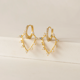 Lover's Tempo Chapel Heart Hoop Earrings: Gold & White Opal