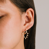 Lover's Tempo Chapel Heart Hoop Earrings: Gold & White Opal