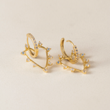 Lover's Tempo Chapel Heart Hoop Earrings: Gold & White Opal