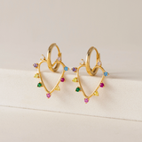 Lover's Tempo Chapel Heart Hoop Earrings: Gold & Colourful