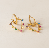 Lover's Tempo Chapel Heart Hoop Earrings: Gold & Colourful