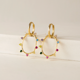 Lover's Tempo Circa Oval Drop Hoop Earrings: Gold & Colourful