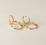 Lover's Tempo Circa Oval Drop Hoop Earrings: Gold & Colourful