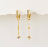 Lover's Tempo Starburst Drop Hoop Earrings: Gold