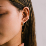 Lover's Tempo Starburst Drop Hoop Earrings: Gold