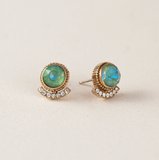 Lover's Tempo Mimosa Stud Earrings: Gold & Jade