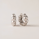 Lover's Tempo Croissant Puff Hoop Earrings: Silver