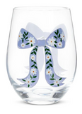 Blue Bow Stemless Wine Glass